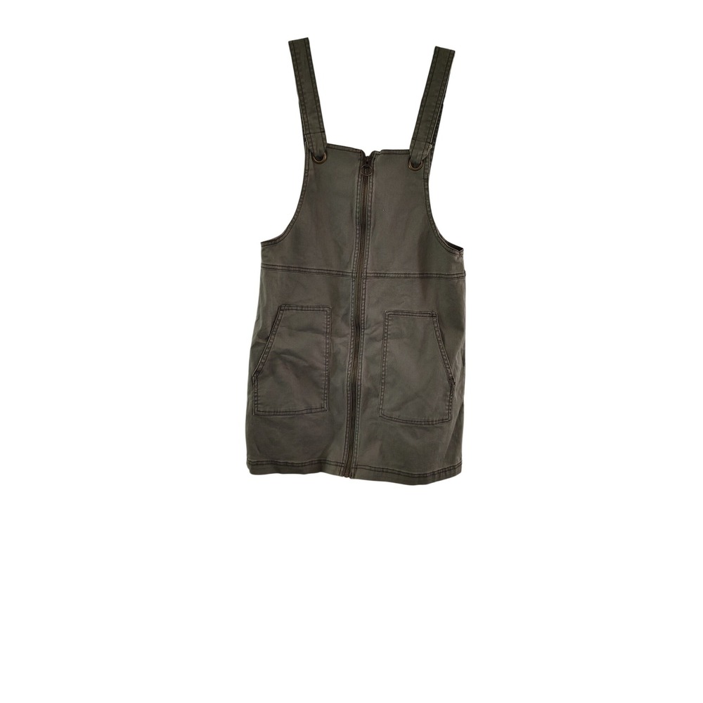 SO Nostalgia Dusty Olive Green Zip Front Pinafore Jumper‎ Dress XS JQ93Y110R